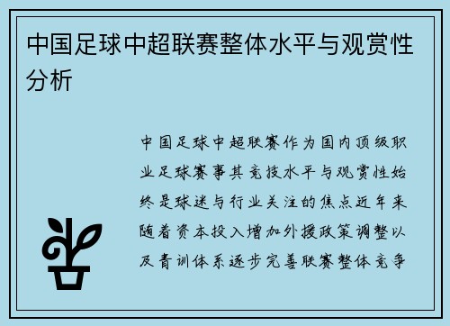 中国足球中超联赛整体水平与观赏性分析